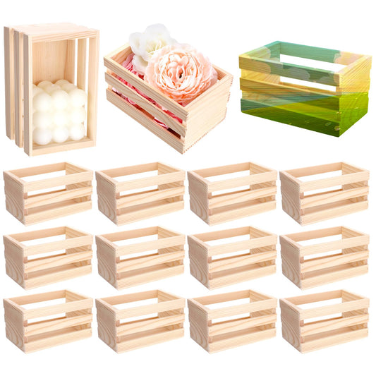 12 Pcs Small Wood Crates for Storage, Nesting Unfinished Rustic Pine Decorative Wooden Crates Storage Boxes, 5x3.15x2.75 Inch Farmhouse Decorative DIY Organizer for Home Office Bathroom Closet Display