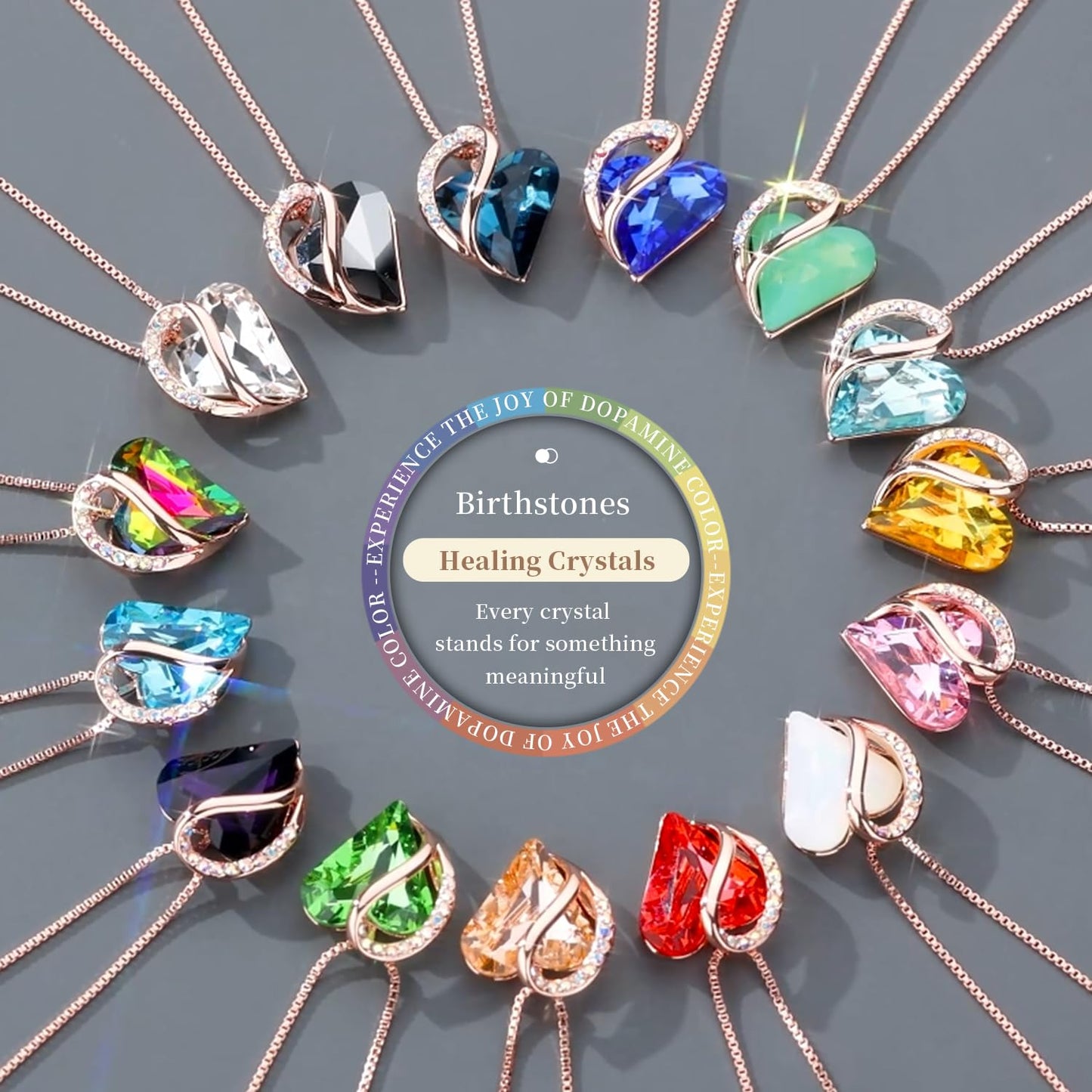 Leafael Gifts for Women Rose Gold Plated Necklaces: Heart Shaped Orange Healing Crystals, Cubic Zirconia, Hypoallergenic Chain (18"+2"), Jewelry for Anniversaries and Birthdays