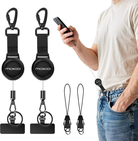 360 MoKo Anti-theft Phone Tether, Phone Lanyard & Keychain Retractable Steel Line Cellphone Strap with Locking
