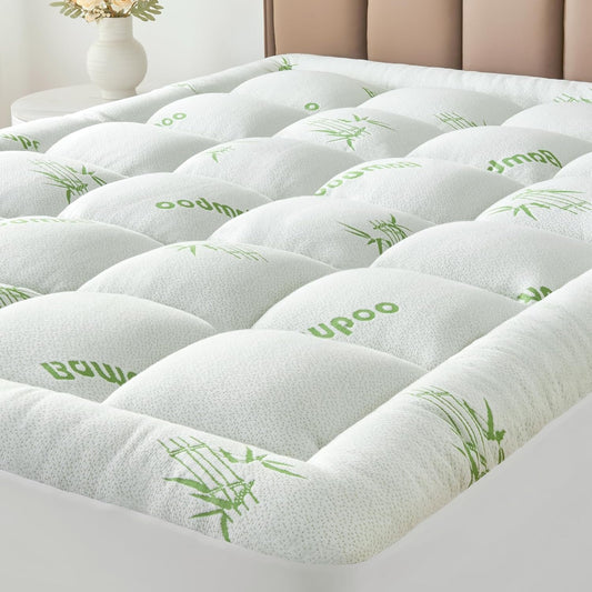 Skiennix Queen Size Mattress Topper - Soft Bamboo Viscose Pillow Top for Back Pain Relief | Cooling Protector, 8-21 Inch Deep Pocket, White