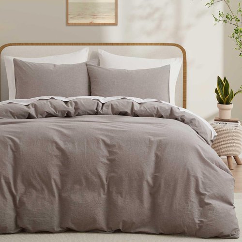 100% Cotton Duvet Cover Queen Size, Mauve Brown Linen-Like Natural Bedding Set with Zipper Closure (No Comforter), Queen Size, Duvet Cover (90"x90") x 1, Pillowsham(20"x26") x 2
