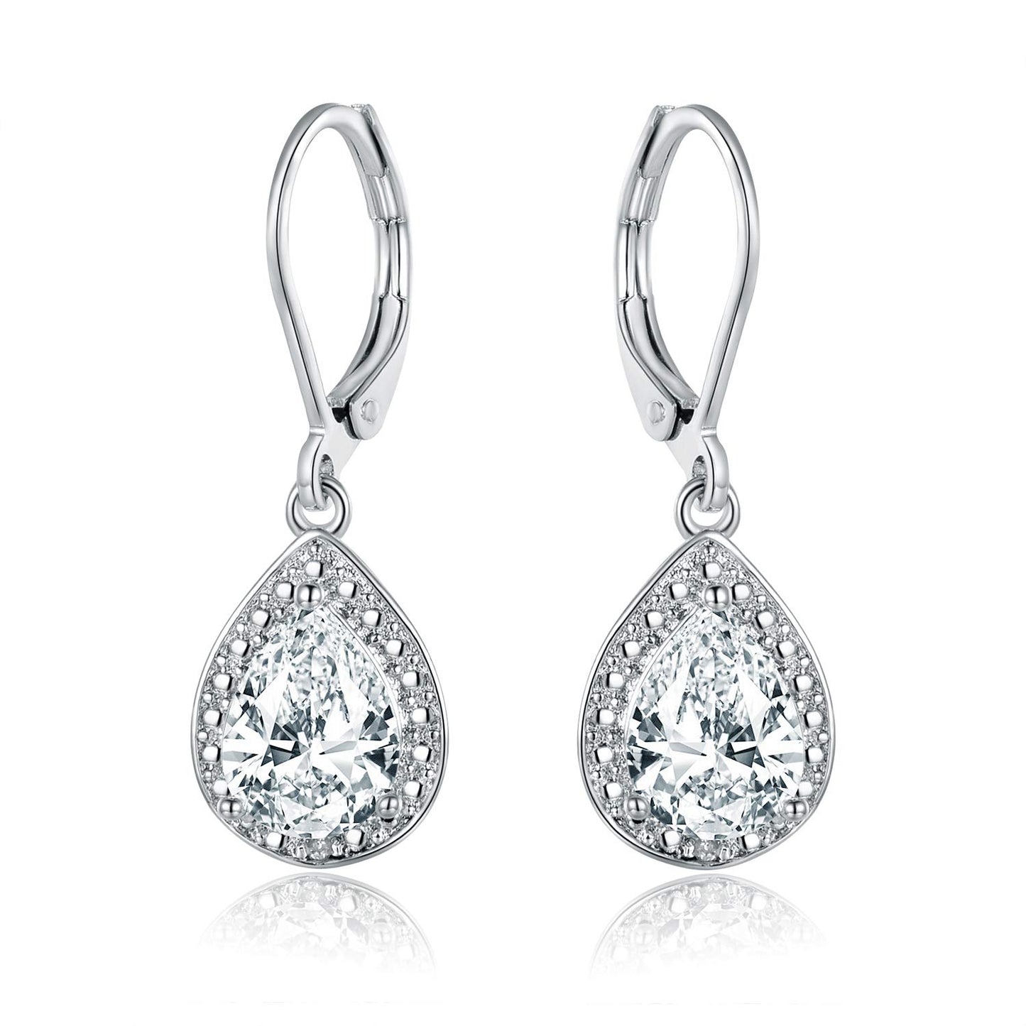 Barzel 18K White Gold Plated Cubic Zirconia Drop Earrings (White Sapphire)