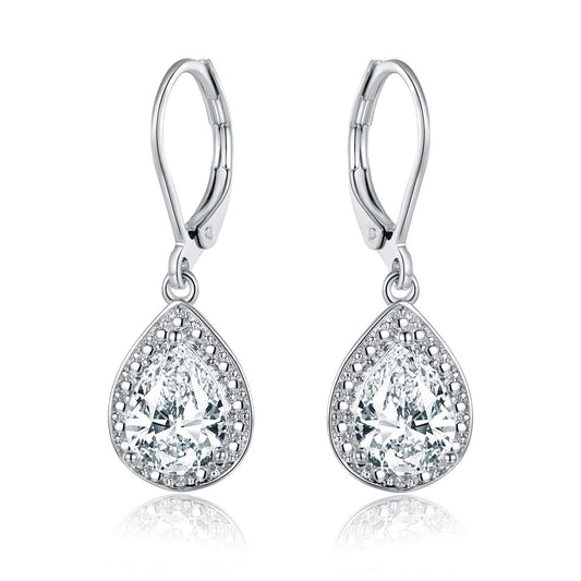 Barzel 18K White Gold Plated Cubic Zirconia Drop Earrings (White Sapphire)