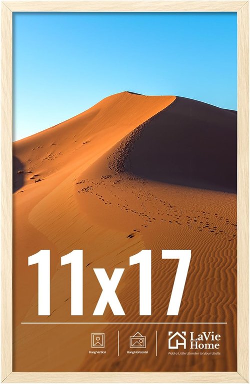 LaVie Home 11x17 Oak Picture Frame - HD Plexiglass Display for Vertical/Horizontal Use | Classic Collection