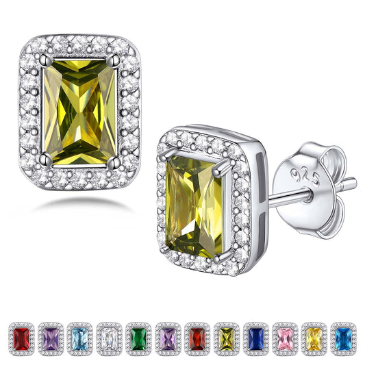 Bestyle 925 Sterling Silver Infinite Birthstone Square Stud August Peridot Birthstone Earrings, Dainty Love Statement Stud Earrings, Birthday/Valentines/Christmas Gift for Women/