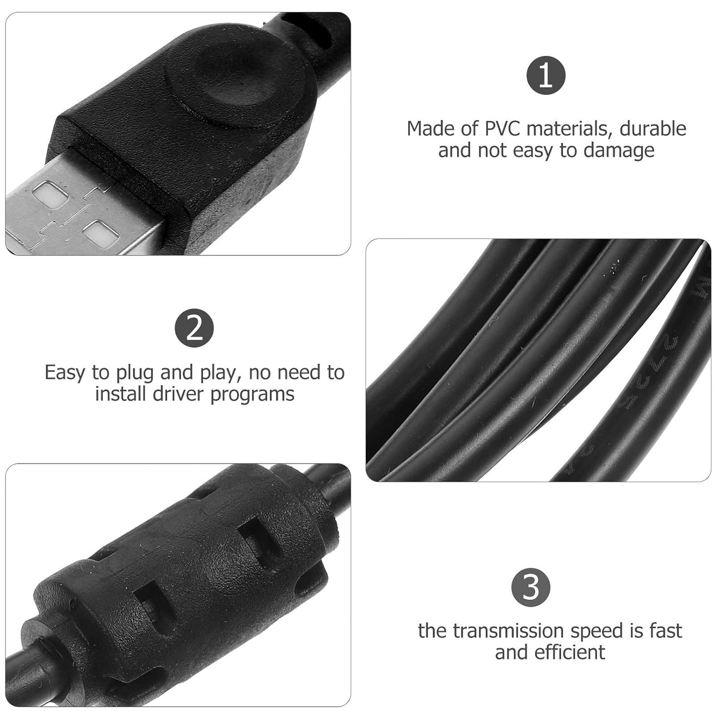 2.0 3 USB Printer and Copier USB Cable Meters Black for Computer Fax Machine Office Supply