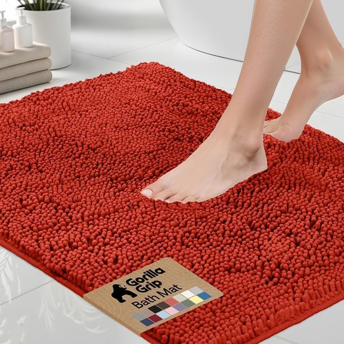 GORILLA GRIP Bath Rug Mat - Thick Soft Absorbent Chenille | Quick-Dry Microfiber, 30x20, Sunset Orange