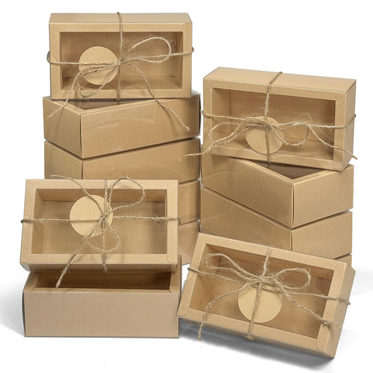 biguphate 30 Kraft Paper Cardboard Boxes Kits, Internal Dimensions 5.5x2.7x2 IN Homemade Soap Box with Blank Tags and Jute String, Small Gift Boxes for Jewelry, Candy, Wrapping Party Favor