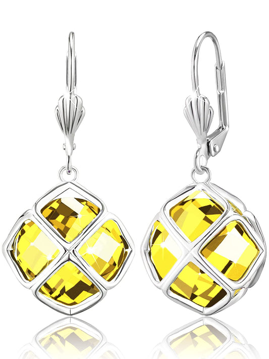 Big Yellow Crystal Dangle Earrings for Women (Nov-Citrine-White Gold)