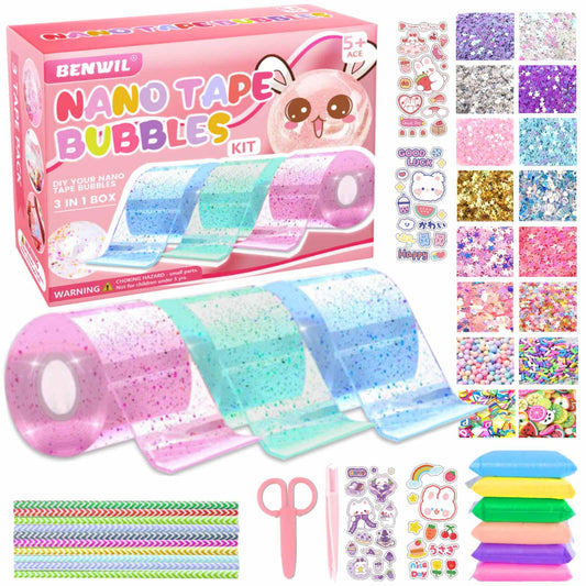 BENWIL Nano Tape Bubble Kit for Kids, Squishy Making Maker Kit, Birthday Gifts for 4 5 6 7 8 9 10 Year Old Girls Girl, Kids Toys for Girls 4-6 6-8 8-10 10-12
