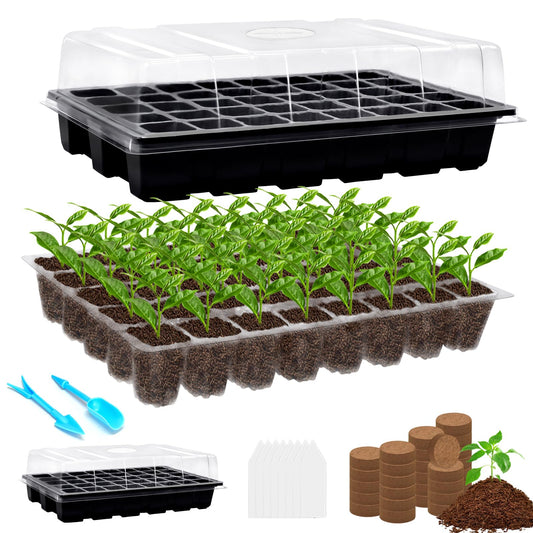 Halatool 2 Pack Seed Starter Trays with 80 Pcs Coco Pellets, Greenhouse Indoor Seed Germination System for Herbs Vegetables Flowers, Seed Starter Kit