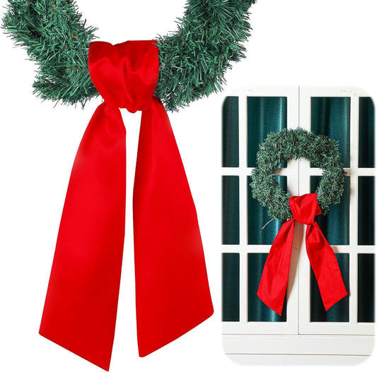 VitalCozy Wreath Sash - Embroidered Monogram Satin Ribbon for Front Door | 4.5'' X 56'' Red
