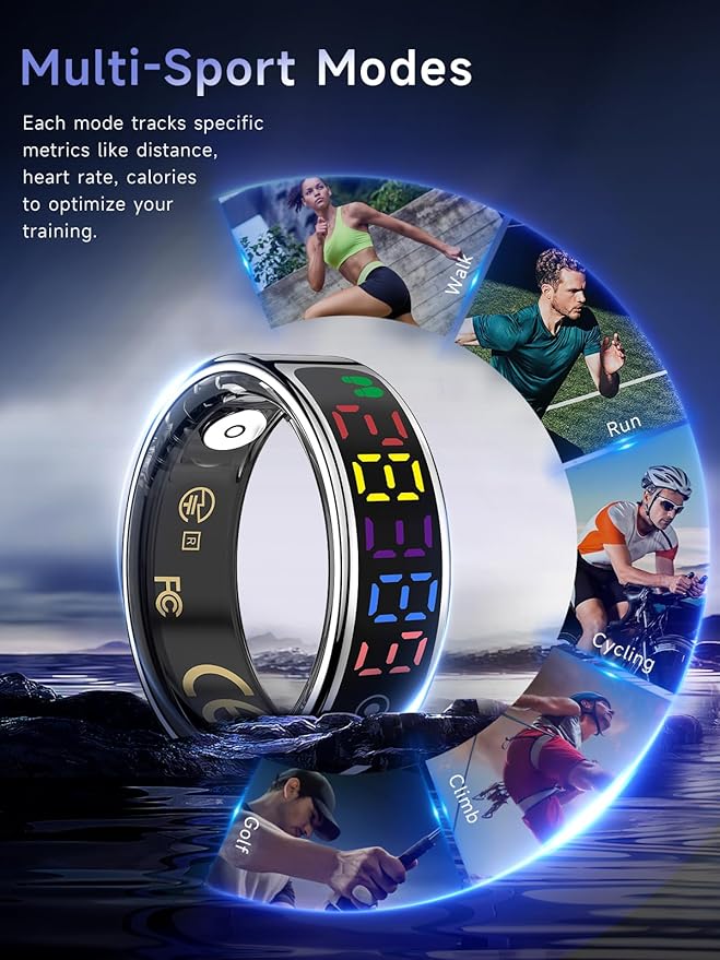 Smart Ring for Women Men, Health Ring with Colorful Display, Fitness Tracker with Heart Rate, Blood Oxygen, Sleep Monitor, No Subscription Fee, 5ATM Waterproof for iPhone & Android (Black, 11)