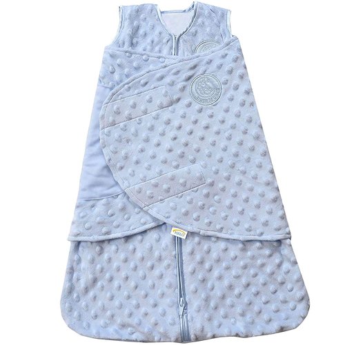 HALO Sleepsack Swaddle - Plush Dot Velboa Adjustable Swaddle Blanket | TOG 3.0 for Cool Climates, Blue, Newborn (0-3 Months)