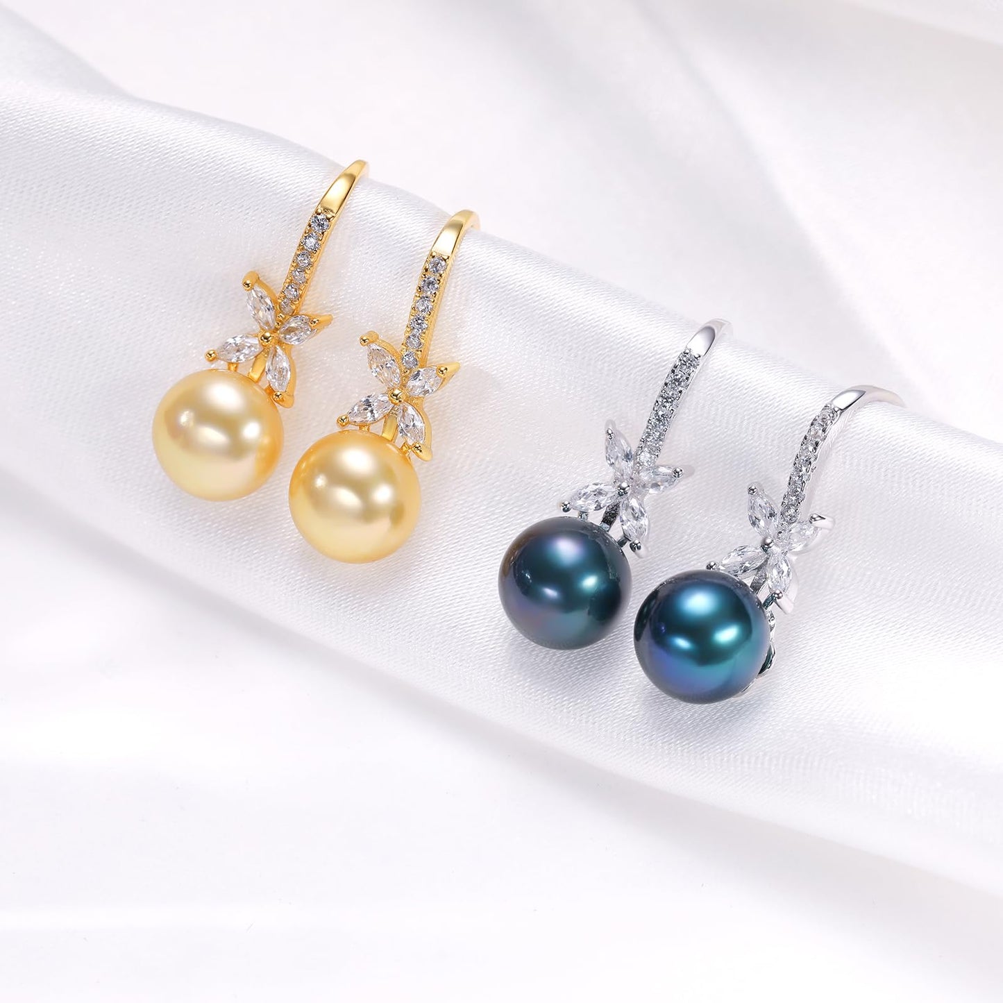 BAMIKI Pearl Drop Earrings for Women - 925 Sterling Silver 18k Gold Plated Hypoallergenic Golden Saltwater Cultured Pearls Ear Hook Earrings with Cubic Zirconia Jewelry Gifts for Mother Wife