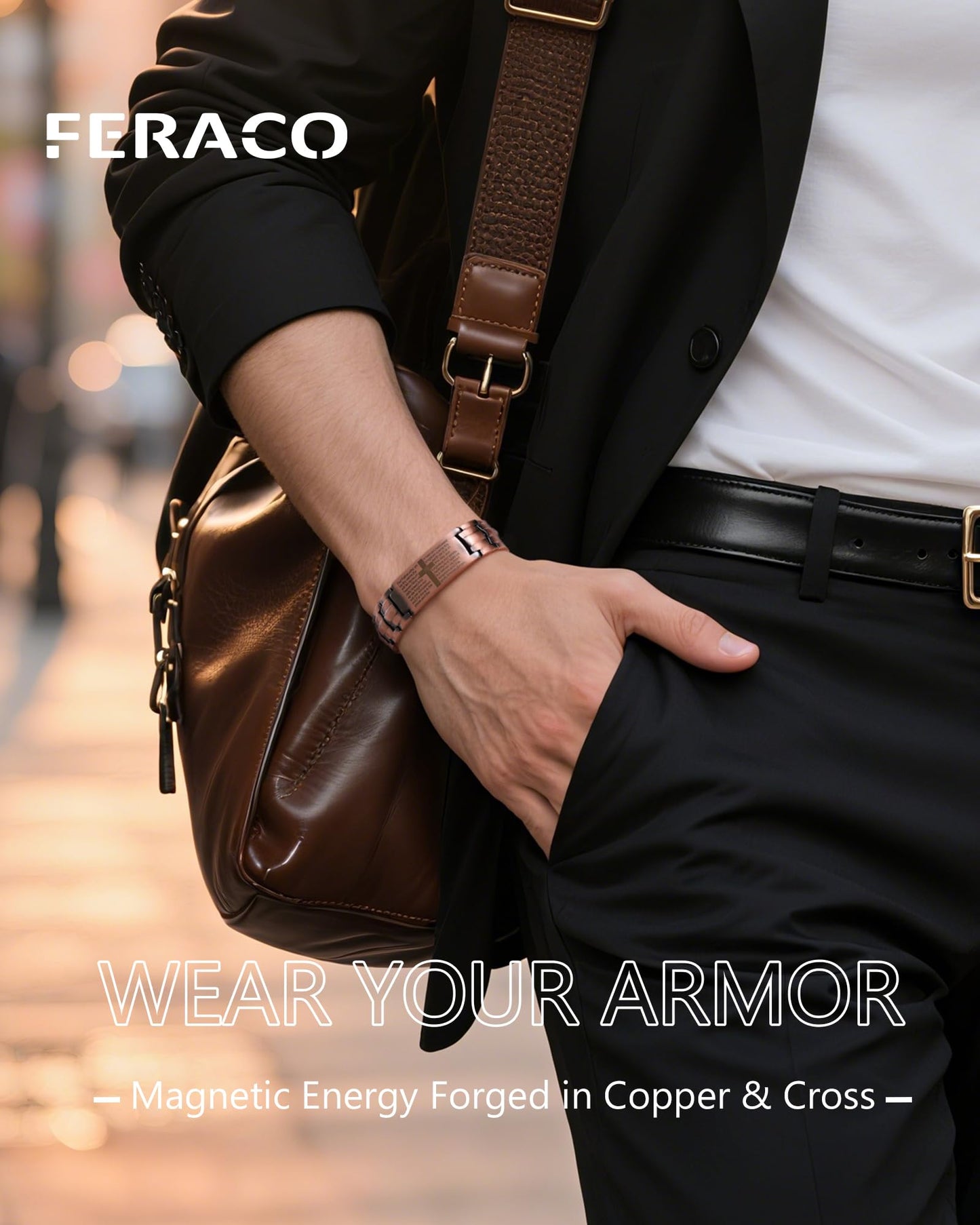 Feraco Copper Cross Bracelet for Men,Magnetic Therapy Bracelets with 46 Magnets(Copper)