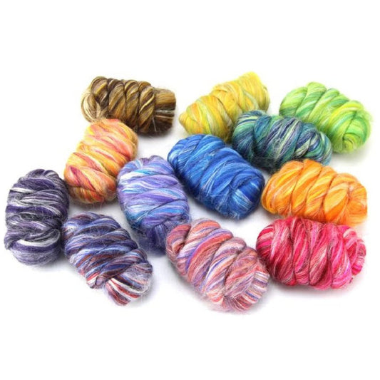 Revolution Fibers – Constellation Range Roving 12 Color Pack (300 Grams / 10.5 Oz) | Tonal Blend of 70% Dyed Merino and 30% Tussah Silk Combed Top | Fiber for Felting, Spinning