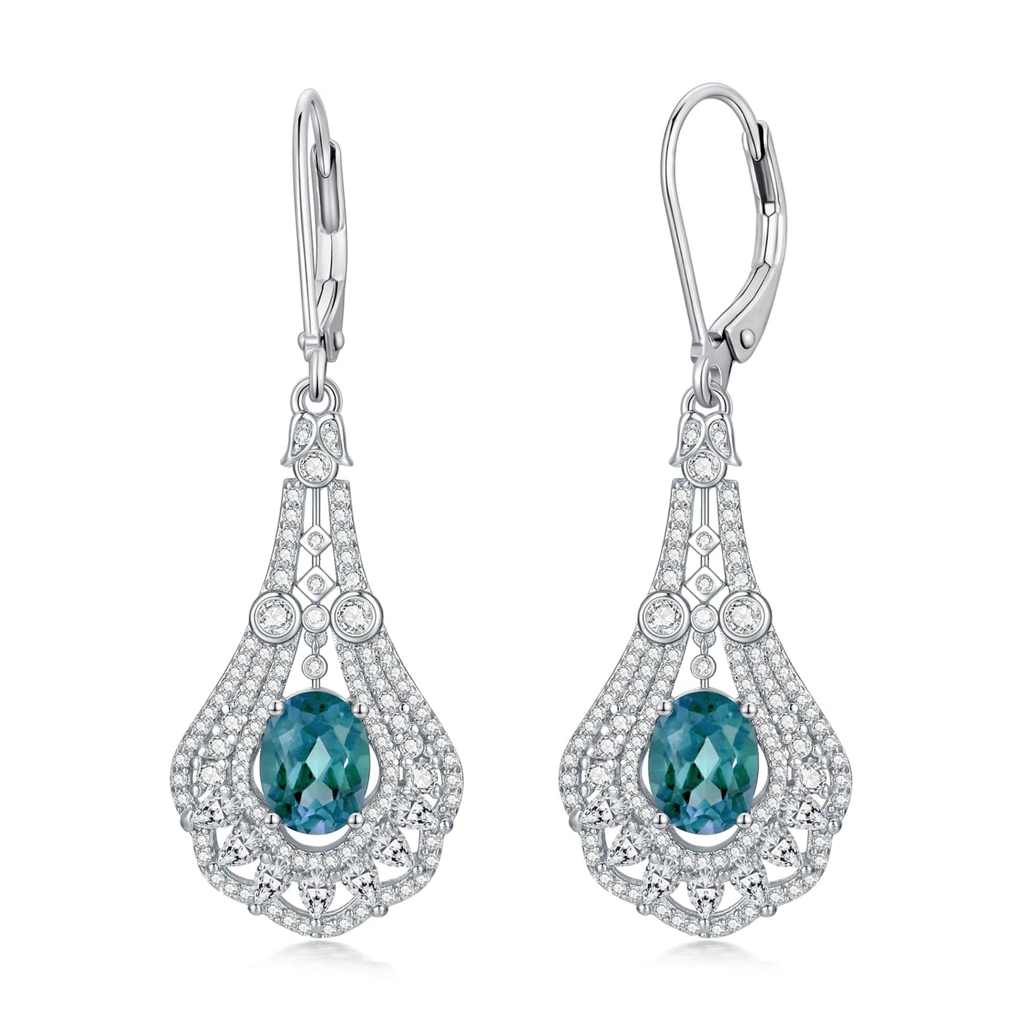 Lvoryance 1.5CT Genuine London Blue Topaz Earrings 925 Sterling Silver 6mm * 8mm Oval Cut December Birthstone Drop Earrings for Women