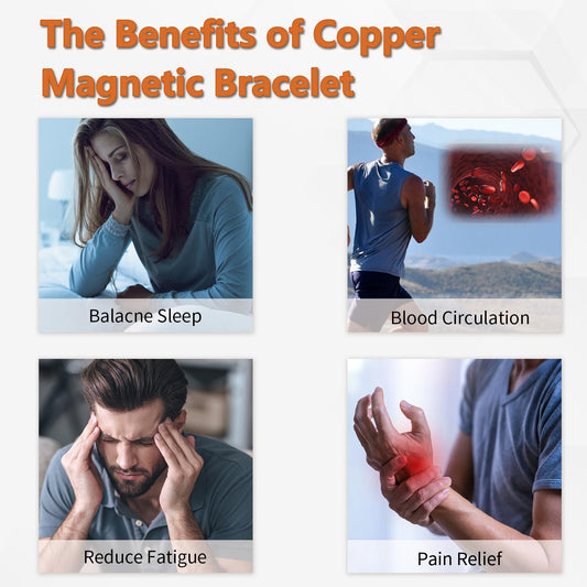 BioMag 2Pcs Copper Bracelets for Women Men, 99.9% Pure Copper Magnetic Bracelet Cuff Bangle with 8Pcs Magnets, Adjustable Jewelry Gifts