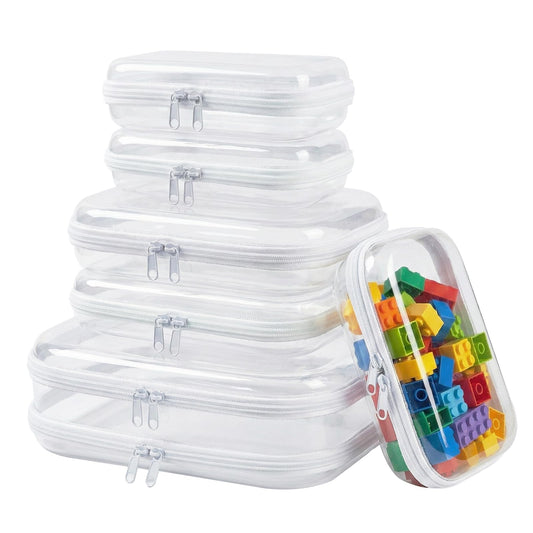 Dimore Ultimate Organizer Kit - 6 Pack Clear Hard Shell Zipper Case (2 Large + 2 Medium + 2 Small) Multi-Size Set, Complete Storage Solution for Makeup, Crafts, Toys, Electronics (6Pack)