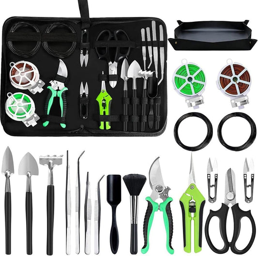 Bonsai Tools Set, 20-Piece Bonsai Tools Set with Waterproof Repotting Mat, Pruning Shears, Scissors & Training Wire - Indoor Gardening Starter Gifts for Women, Men & Beginners