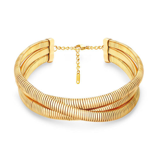 BONJOULRY Chunky Gold Plated 3 Layered Choker Necklace for Women Trendy, 14K Gold Plated Twisted Snake Chain Statement Necklace Multi Layering Necklaces Jewelry Gifts