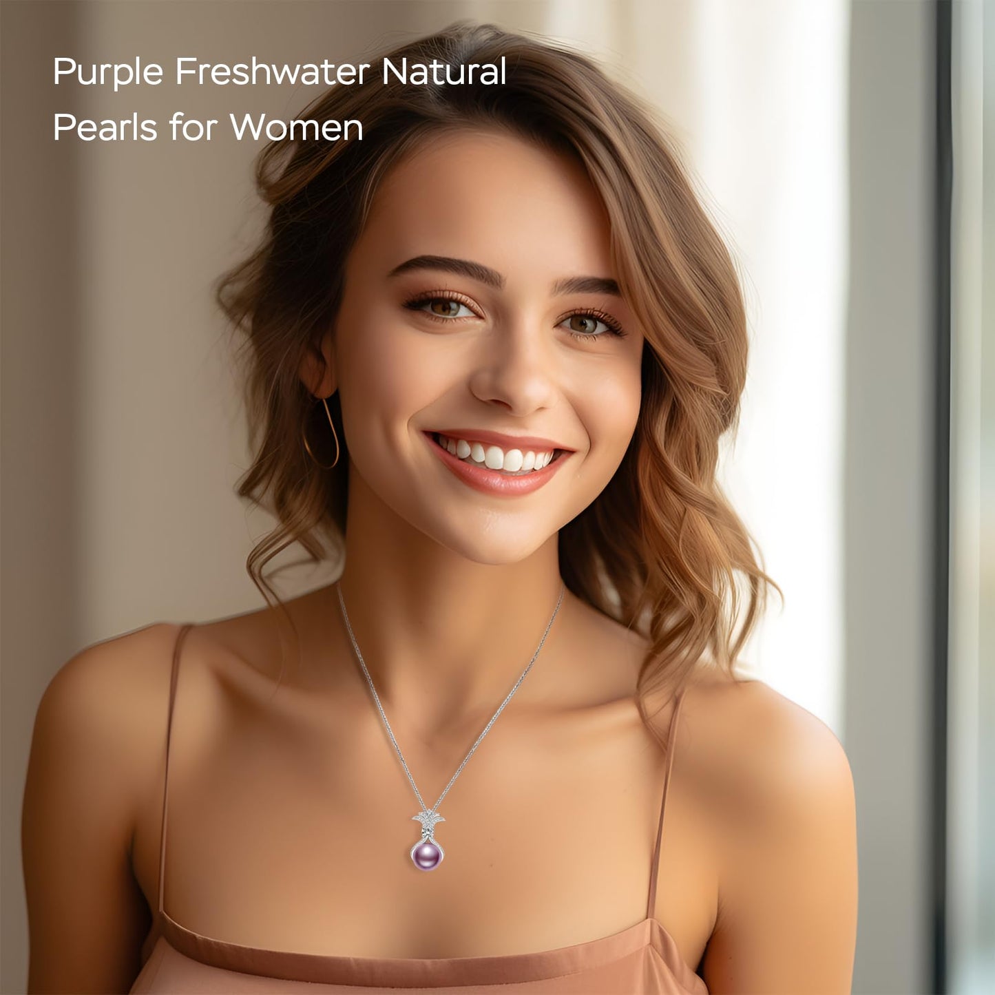 Pearl Necklaces for Women, Anniversary Birthday Gifts for Wife, Mom, Dauhter, Girlfriend, Grandma (Purple 11-12mm)