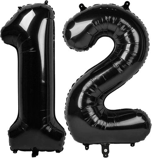 Black Number 12 Balloon - 40 Inch Giant Foil Balloon for 12th Birthday Party Decorations