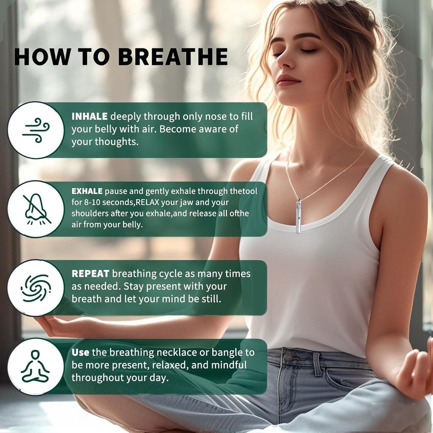 phaxud Stainless Steel Mindfulness Breathing Necklace for Anxiety Original Upgrades Multifunctional Breathlink with Essential Oil Diffuser Multifunctional Jewelry (A)