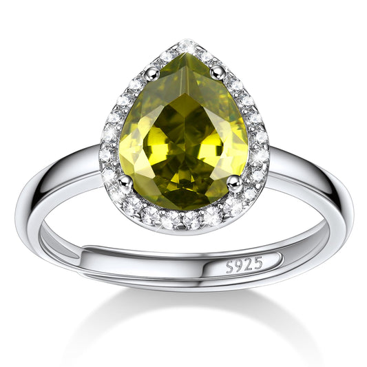 Bestyle 925 Sterling Silver Infinite Birthstone Rings August Teardrop Peridot Crystal Rings, Dainty Love Statement Rings Adjustable, Minimalist Gift on Birthday/Valentines/Thanksgiving/Christmas