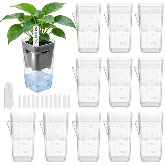 12 Pack 2" Small Self Watering Pots for Indoor Plants Mini Clear Plastic Planters with Water Level and Drainage Holes with Plant Labels and Wick Cord for Succulents, Propagation, and African Violet