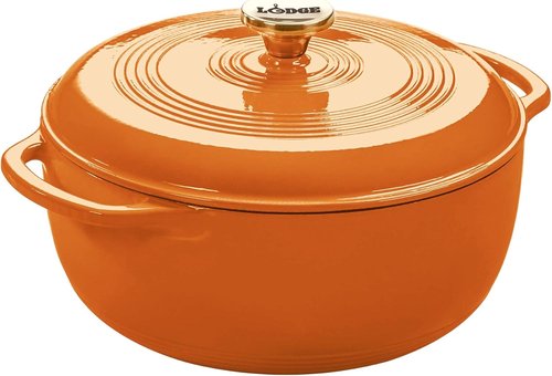 Lodge Essential Enamel Cast Iron Dutch Oven - 6-Quart Apricot - Ideal for Baking, Braising & Slow Cooking