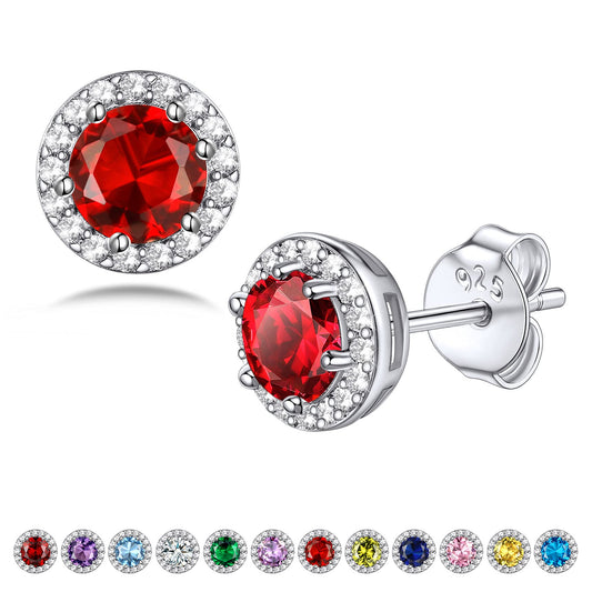 Bestyle Brilliant Created July Ruby CZ Birthstone Earrings 925 Sterling Silver Earrings for Women