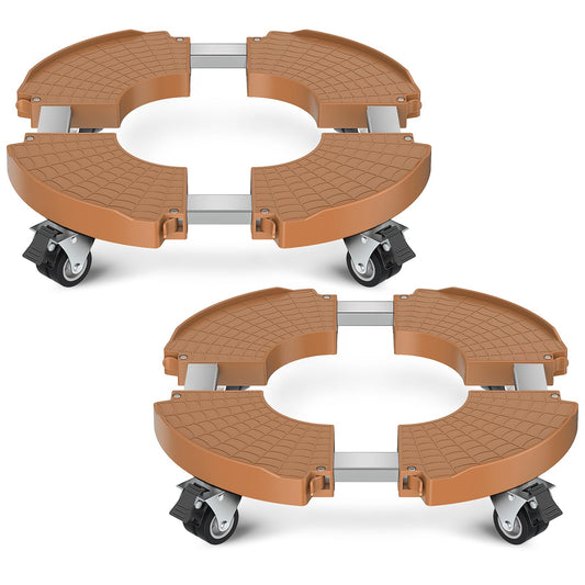 VANCASTLE Plant Caddy with Lockable Wheels Heavy Duty 450lbs Capacity, 15-22 Inch Adjustable Plant Stand with Wheels Rolling base, Plant Dolly for Flower Pot Mover Indoor Outdoor, Khaki, 2 Pack