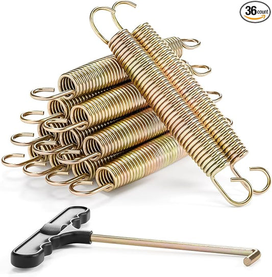 3.5"-8.5" Trampoline Springs, Heavy Duty Stainless Steel Trampoline Accessories with Swivel & Straight Hooks, Universal Trampoline Replacement Parts Includes T-Hook Tool, 12-48 Pack