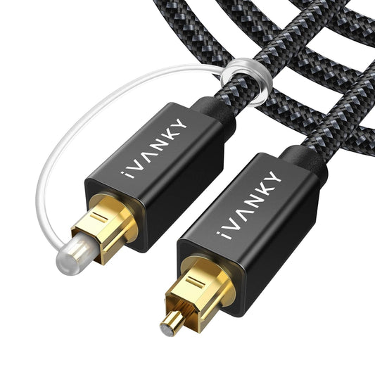 10ft/3M, 24K CL3 PS4, IVANKY Optical Audio Cable Nylon Braided, Gold-Plated, Slim Metal Case, Rated, S/PDIF Digital