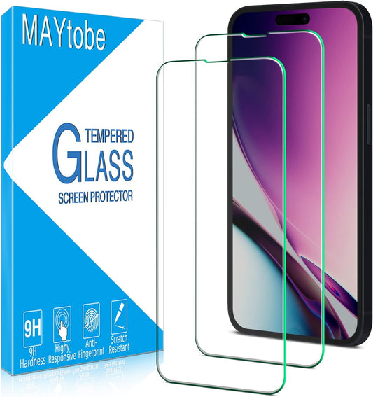 [2 Pack 14 MAYtobe Tempered Glass iPhone Pro Screen Protector, Anti-Scratch, Bubble Free, Case Friendly, Easy