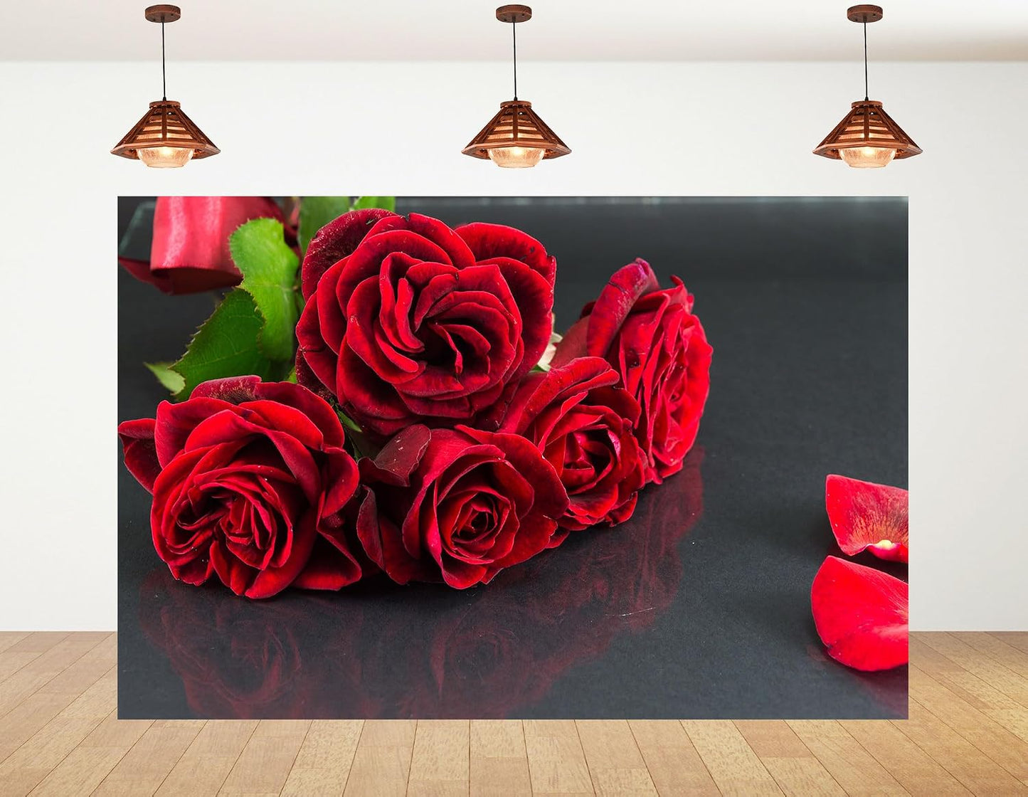 KeyWork 5x4ft Red Rose Bouquet Backdrop Fresh Bloom Petal Photography Background for Valentine's Day Gift Party