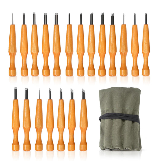 Wood Carving Tools Set - 20 Pcs Wood Carving Knife Set Beginner Whittling Kit with Canvas Case for Adults Children, Carving DIY Wood Carving Kit - Perfect for Beginners and Experts