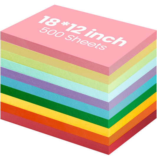 Yahenda 500 Pieces 12'' x 18'' Construction Paper Assorted Colors, Lightweight Card Stock Bulk, Large Colored Construction Paper for Craft Drawing DIY Art Printer Scrapbook Party (Fresh Color)