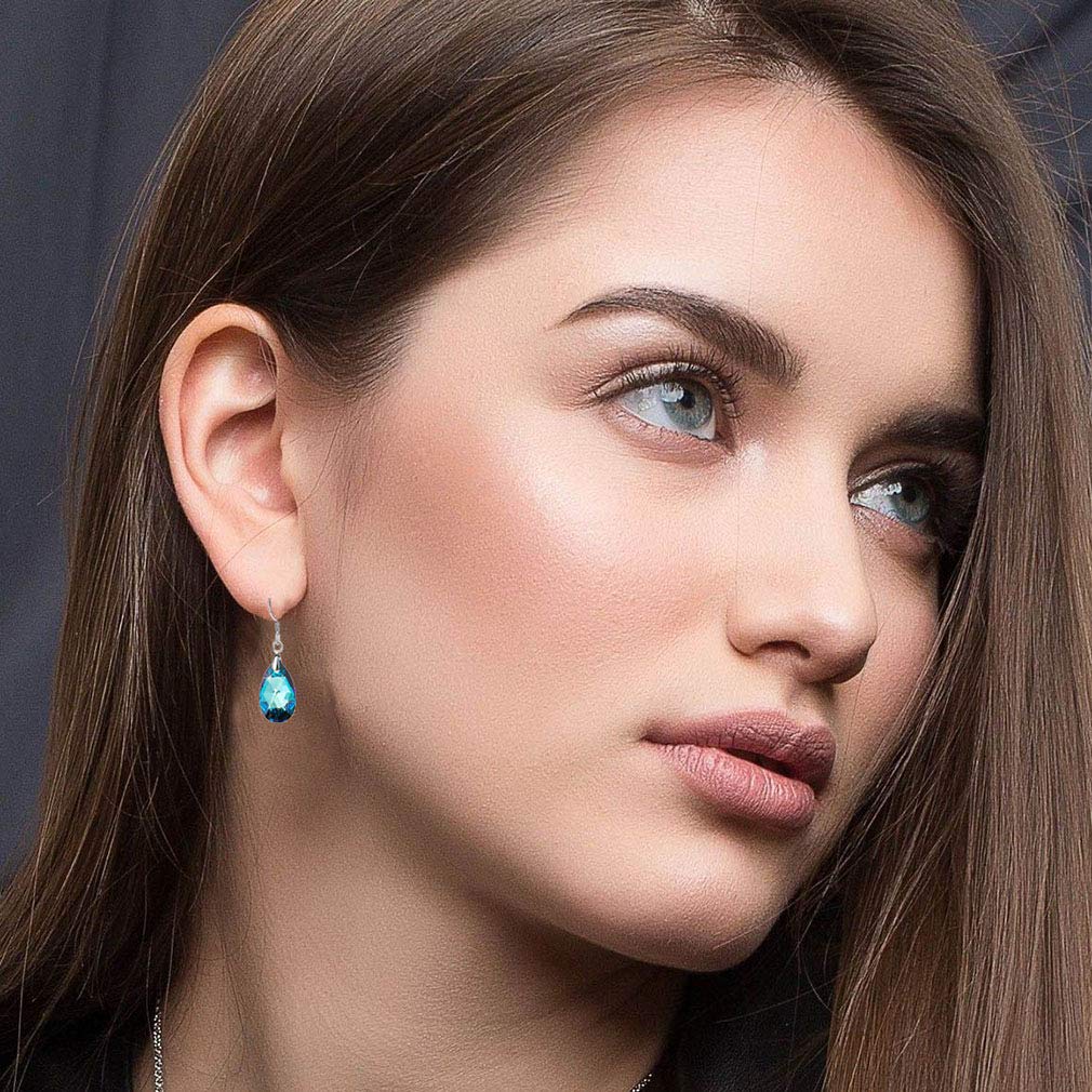 Austrian Crystal Teardrop Dangle Earrings for Women Drop Hook Earring 925 Sterling Silver Hypoallergenic Jewelry (Bermuda Blue)