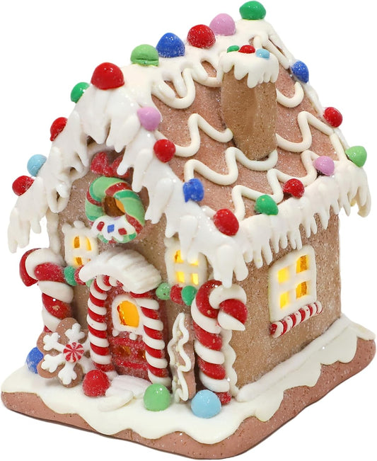 Skiennix Gingerbread House Decoration - Battery-Operated Light-Up Christmas Village Figurine | Handmade (Style 2)