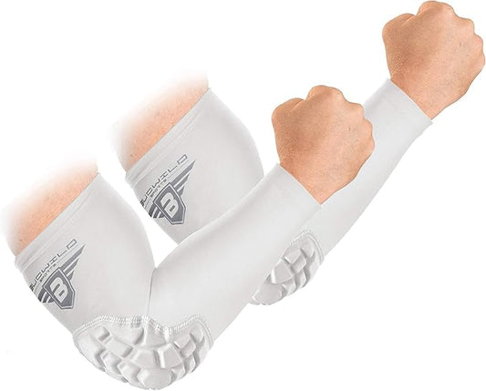 Bucwild Sports B Padded Elbow Arm Sleeves for Basketball Football Volleyball Youth & Adult Size Pads (1 Pair)