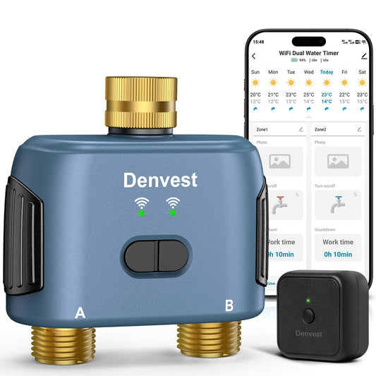 WiFi Water Timer for Garden Hose with Brass Inlet,Smart Hose Timer with WiFi Hub, APP & Voice Control,Up to 20 Watering Plans, 2-Zone Sprinkler Drip Irrigation System Controller for Yard Lawn Watering