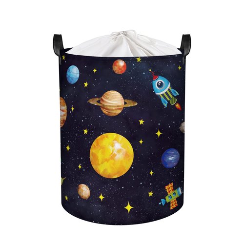 Clastyle 45L Boy Planets Nursery Hamper Outer Space Collapsible Laundry Basket Kid Room Rocket Toy Storage Basket