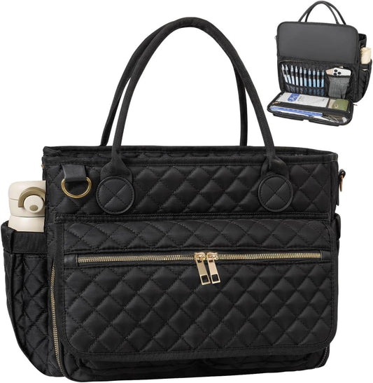 15.6 Inch, Teacher Tote Bag Large Work Tote Bag With Laptop Compartments, Quilted Women Messenger Bag With Shoulder