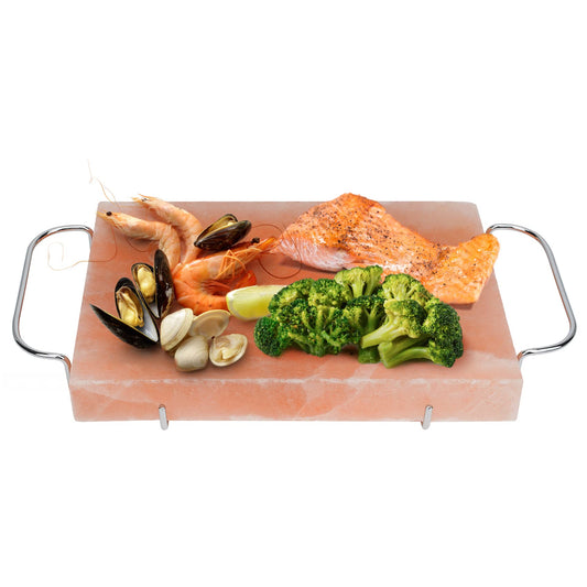 DOBADN Himalayan Salt Block Cooking Plate with Metal Support, Food Grade Rock Salt Slab Stone 12" X 8" X 1.5" for Grilling, Cooking, Cutting and Serving, Gifts for Men, Women, Chefs & Cooks