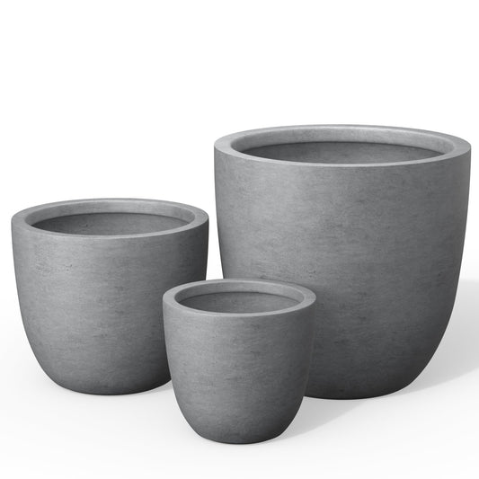 Kante Round Concrete Planter Set of 3, Large Outdoor Indoor Plant Pots with Drainage Hole, 10/14/18-Inch Diameter Flower Pots for Patio, Garden and Home, Gray