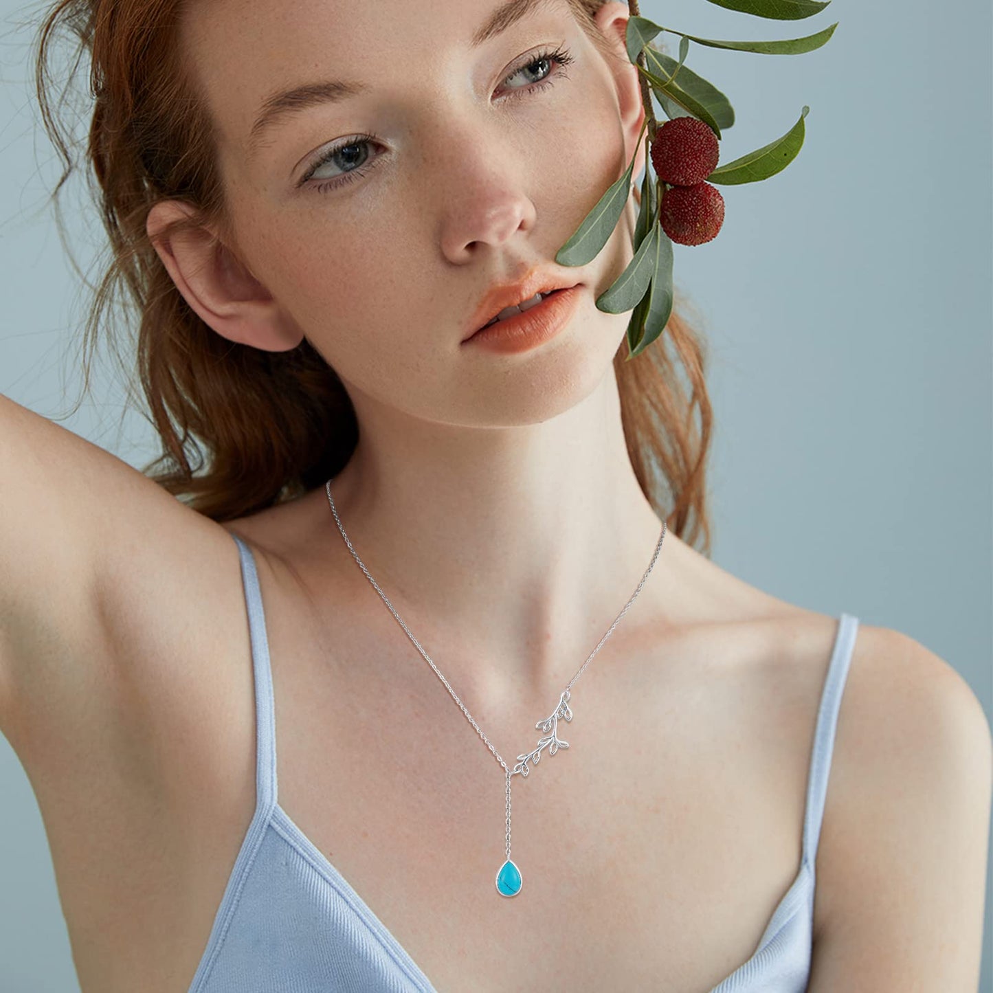 Silikepa Leaf Necklace for Women 925 Sterling Silver Leaf Pendant Necklace Y Chain Turquoise Jewelry Gift for Women