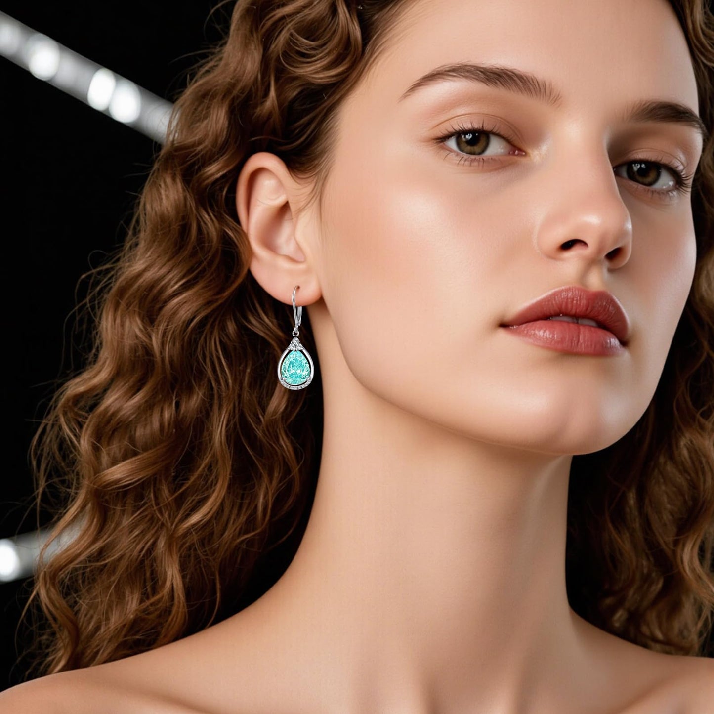 Boho Blue Earrings for Women Sterling Silver Blue Birthstone Earrings Pool Blue Cubic Zirconia Teardrop Dangles Jewelry Christmas Gifts for Women